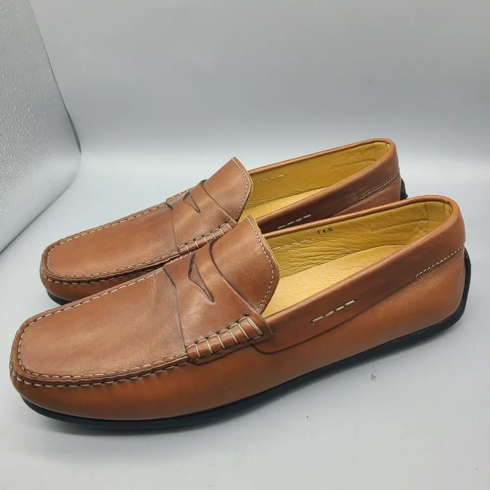 Zelli Monza mens tan brown Italian Calfskin Driver Penny Loafers Italy sz 11.5